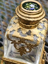 Antique 19c. French Crystal Ormalu Scent Box Perfume Bottle Napolean III Era picture