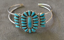 New Authentic Navajo Cuff by D Benally Blue Turquoise & Sterling Cuff 6.5-7