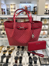 Michael Kors Women Shoulder Tote Bag Carson Maroon Large Handbag Purse + Wallet picture