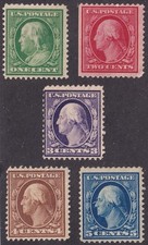MATT'S STAMPS SCOTT #374-378 GEORGE WASHINGTON ISSUES OF 1910-1911, MH CV$85 picture