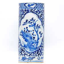 Chinese Porcelain Sleeve Vase Blue White Revival Kangxi Marked Late Qing 19C picture