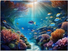 Tile Mural Coral Fish Sea Kitchen Bathroom Shower Wall Backsplash Marble Ceramic picture