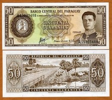Paraguay, 50 Guaranies, L. 1952, P-197b, A-Prefix, UNC picture