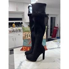 Stuart Weitzman Over The Knee Boots Womens 6 Black Good Platform Suede Tie Back picture