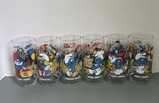 Vintage 1983 Smurfs Glasses Complete Set of 6 Peyo Wallace Berrie Smurf picture
