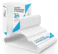 Plastic Clothes Hangers Heavy Duty Non-Slip Double Hook Pack of 30 or 150, Whit picture