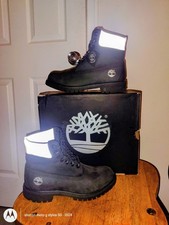 Size 9M- (3M REFLECTIVE) Timberland Boots 6 inch Black Waterproof Black Nubuck picture