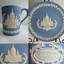VTG 1972 Wedgwood Jasperware Blue Plate & Mug Set St Paul’s Cathedral UK picture