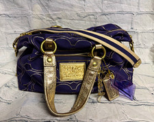 Coach Poppy Purple Logo Satchel Top Handle Zip Bag w/ Detachable Strap picture