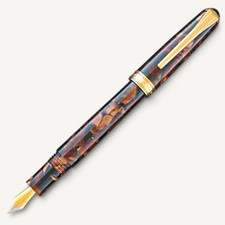 Levenger True Writer Classic Fountain Pen Golden Dark Tortoise M Nib Gold Trim picture