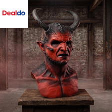 Realistic Latex Demon Mask with Horns Full Face Halloween Costume Prop picture