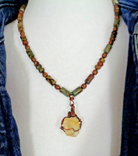 Artisan crafted, beautiful, copper wrapped 1” citrine pendant, on 19” hand knott picture