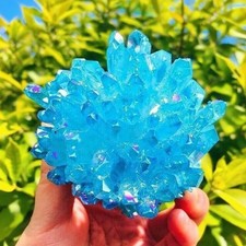 Natural Raw Blue Cluster Angel Aura Titanium Geode Quartz Crystal Specimen Gift picture
