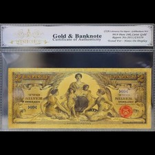 Gold 1896 $2 Two Dollars Banknote Collectible with Bag & Certificate picture