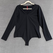 Spanx Bodysuit 2X Black Long Sleeve V Neck Shapewear Thong Smoothing Stretch Top picture
