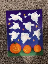 VINTAGE HALLMARK HALLOWEEN GHOSTS~JACK O' LANTERNS~PUMPKINS STICKERS 8 sheets picture