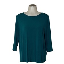 J.Jill Wearever Top Womens M Teal 3/4 Sleeve Pleat Back Good Preowned picture