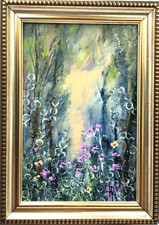 Original Floral Landscape Oil Painting 4x6 in Framed Wall Art Decor picture