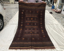 4x8 Vintage Afghan Soumak Kilim Geometric Diamond Border Flatweave Rug picture