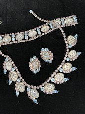 Vintage Hobe molded glass Rhinestone Necklace Bracelet Earrings Set picture