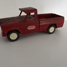 Toy Vintage 1960s Tonka Pressed Steel 9” Mid Size Red Jeep Pick Up Truck picture