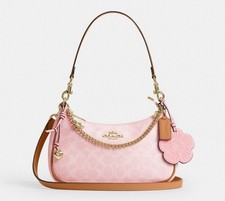 NWT Coach Gold Powder Pink Teri Shoulder Bag Signature with Charms CEA20 picture