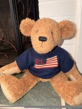 Ralph Lauren Polo Bear Brown Plush Teddy w/ Navy Flag Sweater Vintage 1996 picture