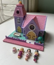 1993 Polly Pocket Light Up Wedding Chapel LIGHTS WORK 3 figures + skirt Bluebird picture