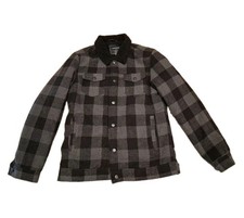 Distortion Mens Sherpa Lined Jacket Medium Grey Black Snap Button Overcoat Top picture