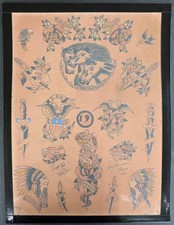 Vintage 1948 Tex Rowe Traditional Tattoo Flash Sheet Pharoh's Horses San Antonio picture
