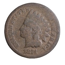 1874 FULL DATE Indian Head Cent Penny ABOUT GOOD = picture