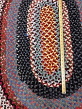 antique rug braided wool oval 48x64 gray red blue hand made original picture