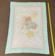 Vintage 1980s Teddy Beddy Bear Baby Crib Quilt Fisher Price Lovey Pastel Blanket picture
