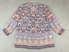 Joie 100% Silk Blouse Top Boho Double Print Pleated Blue Brick Extra Small XS EX picture