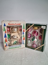 Vintage 2 Boxes Christmas Ornaments 18 Balls Pyramid Santa Land Glass  picture