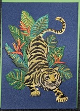 RARE PAPYRUS EMBROIDERED TIGER JUNGLE BLANK INSIDE ALL OCCASIONS FELT CARD picture