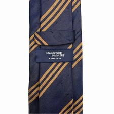 Kamakura Maker's Shirt Japan Recent Tie Navy/Bronze Striped Silk 3 1/8