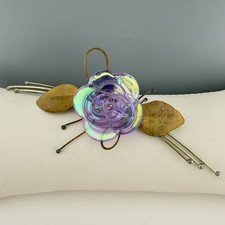 Vintage Handcrafted Flower Brooch Artisan Purple Glass Mixed Metal Steampunk 4” picture