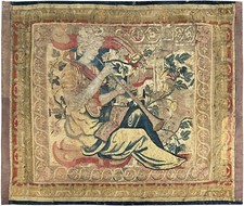 3x4 Antique Flemish Handmade Tapestry Wool & Silk Musical Art Nouveau 17th C. picture