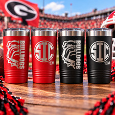 Georgia Bulldogs Tumbler 20oz Red Black Engraved Insulated Cup Bulldogs & SicEm picture