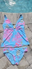 Lilly Pulitzer Betie Royal Coral Tankini Top Bikini Bottom Set Sz 2 Pink Aqua picture