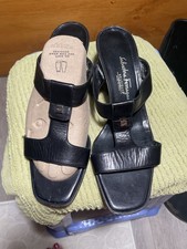 Salvatore Ferragamo Boutique Black Leather Block Heel Slide Sandals picture