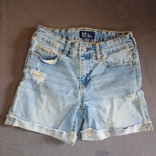 Gap Kids Denim Stretch Midi Short Distressed Girls 10 Light Wash, Adjust Waist ￼ picture