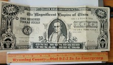 STATE OF TEXAS SOUVENIR BLACK GOLD MONEY CERTIFICATE 1952 VINTAGE $100 - Creases picture