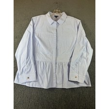 Talbots Petite Blue White Striped Peplum Button Down Shirt Blouse XL P picture
