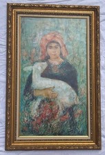 Edna Hibel Lamb of Knossos Lithograph Vintage Gilded Frame picture