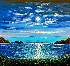 Original Art Moonight Sea Scape/Landscape  Painting SIGNED + COA picture