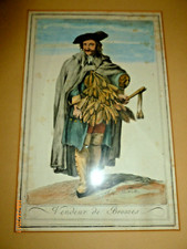 Vendeur de Brosses Framed Hand Colored Engraving French Brush Seller Vintage Art picture