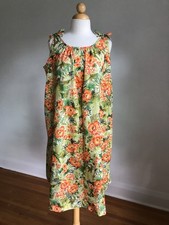 FABULOUS VTG HILO HATTIE’S Orange & Green Floral Tropical Hawaiian Dress SZ S/M picture