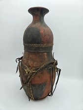 Antique East African Milk Vessel Lidded Gourd Ethiopia Somali Leather Hide 16